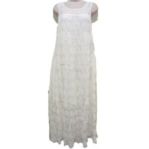 Max Studio Sleeveless Gauzy Jewel Neck Tiered Maxi Dress Medium White NEW $138